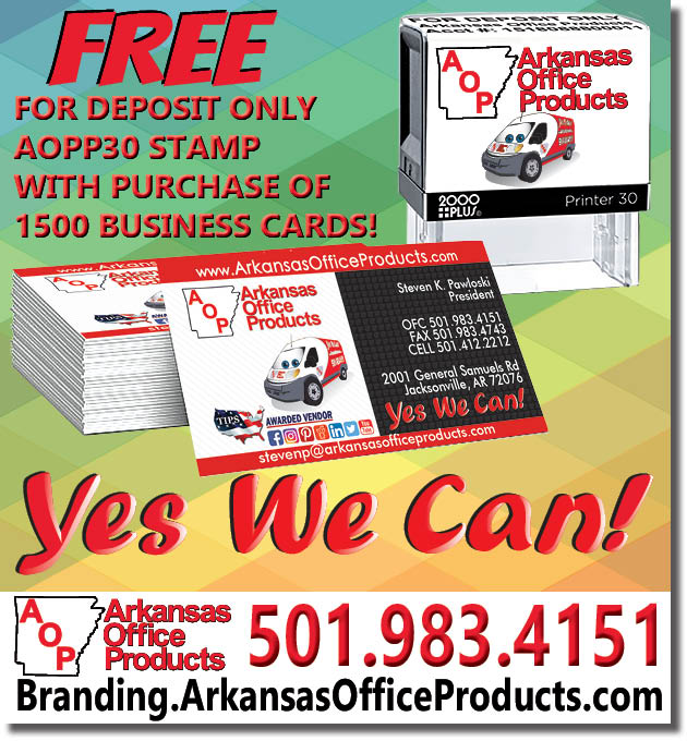 1500 Business Cards gets free DEPOSIT ONLY STAMP